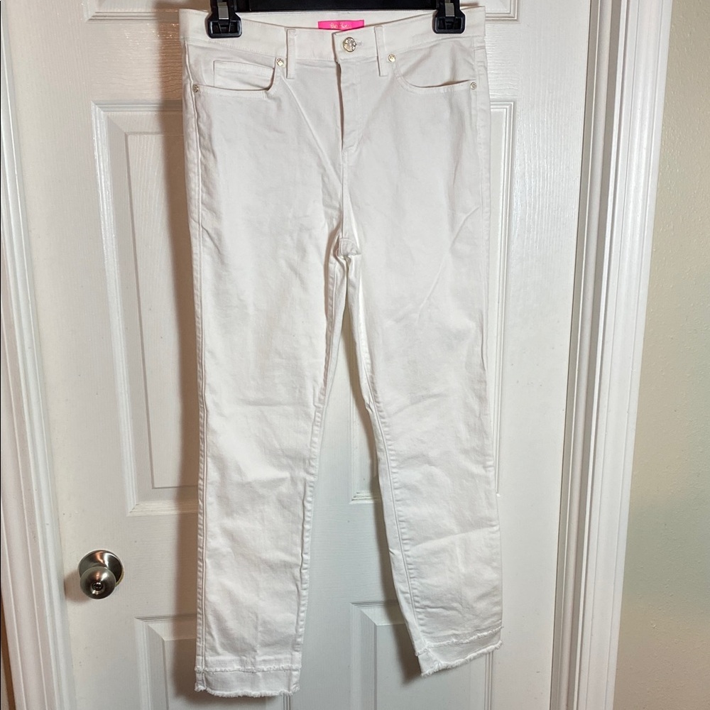 Lilly Pulitzer South Ocean High Rise Crop Resort White Straight Leg Jeans Sz 10